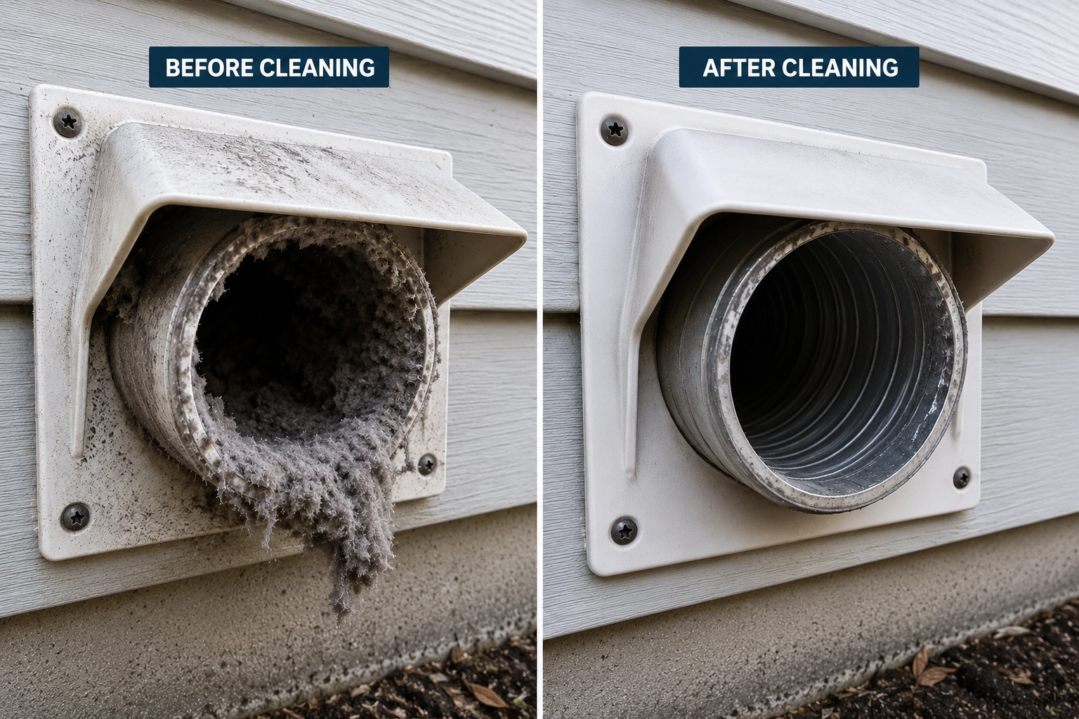 Dryer vent before and after cleaning